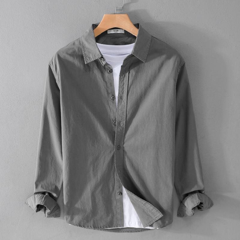 

Мужская повседневная рубашка из хлопка с длинными рукавами, свободная и простая, с молодой свежей мужской рубашкой XXXL темно-серого