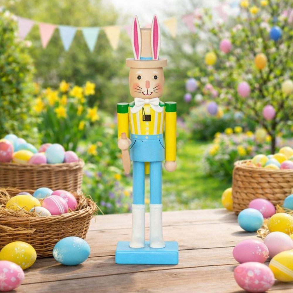 Cute Wooden Bunny Statue Handmade Easter Rabbit Ornament  Table Centerpiece