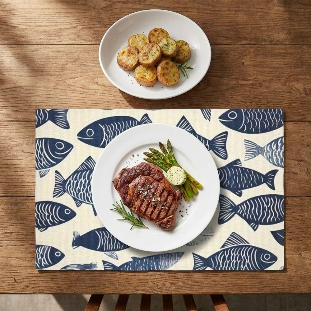 4PCS 2D Fish Pattern Place Mat Non-Slip Heat Insulation Pad Practical Table Mat  Table Decor