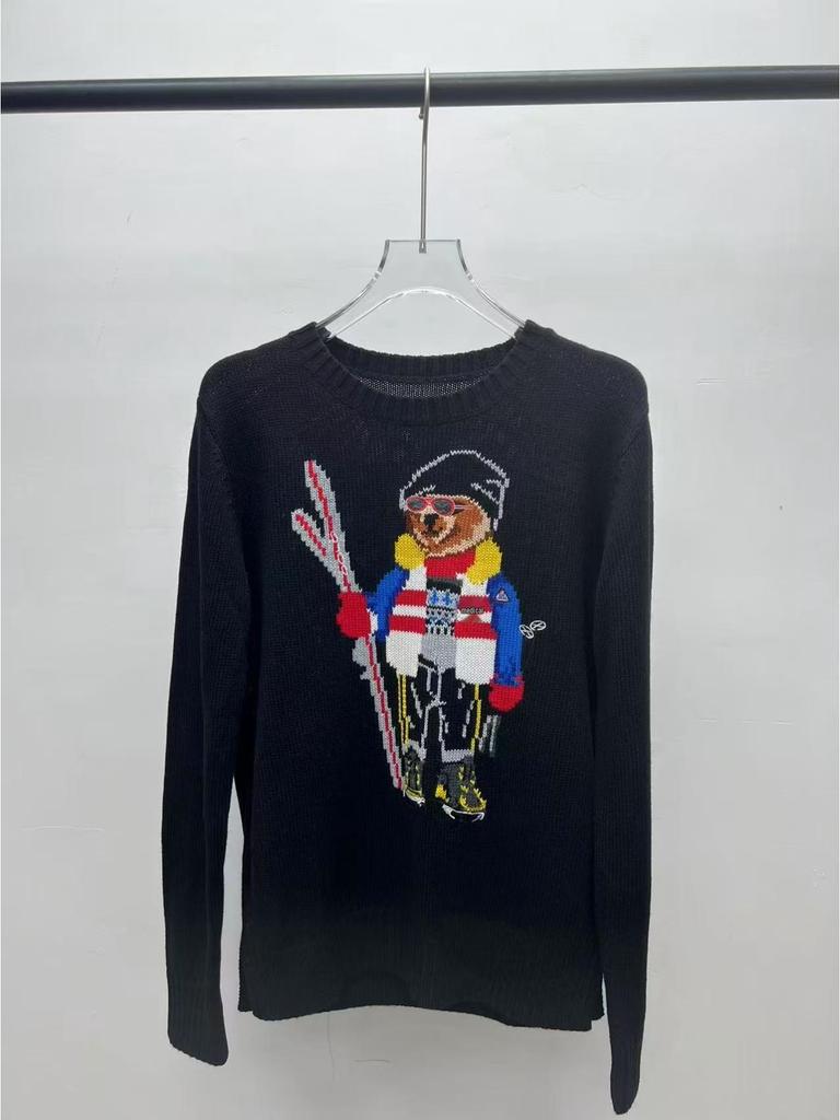 2025 R.L Wool Blend Cartoon Bear Round Neck Sweater - Women's Autumn/Winter Versatile Embroidered Style