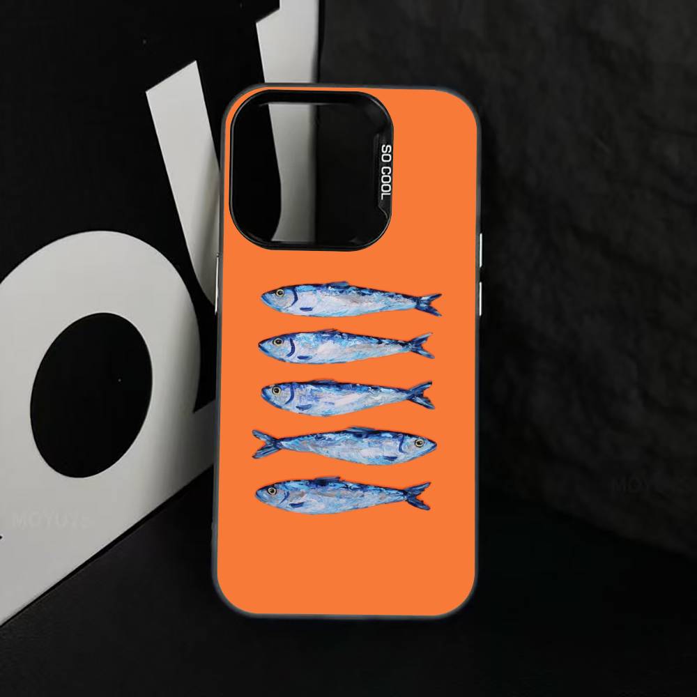 S-Sardinen F-Fisch Kunst Handyhülle Für iPhone 17,16,15,14,13,12,11 Plus,Pro Max,XS,Bunte Silber Schwarz Hülle