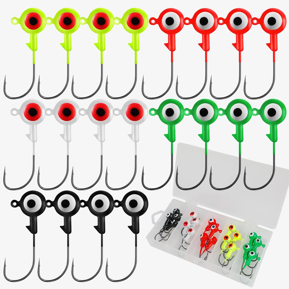 Daoyu Colorful Lead Head Jig Hooks 20-Piece Boxed Set Sharp Anti-Snag Long Cast Lure Accessories for Soft Plastic Worm Baits (as the picture,Standard)