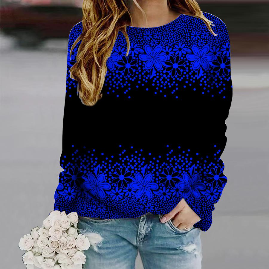 

Топы для женщин с принтом в виде ручек и бусин, с круглым вырезом и длинными рукавами, осенний повседневный тонкий пуловер, женский топ с длинными рукавами XL синий