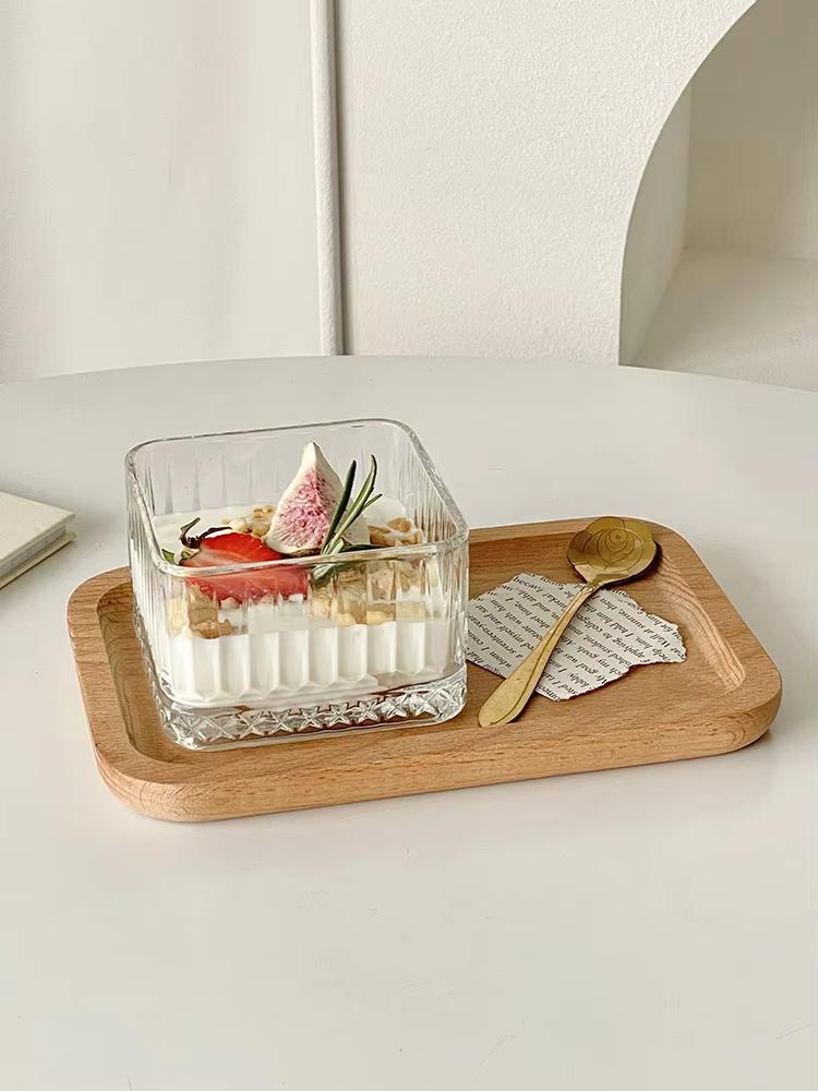 Retro Checkered Ice Cream Bowl Square-shaped Glass Bowl Desserts Fruits Cereal Breakfast Small Salad Bowl Home Kitchen Tableware