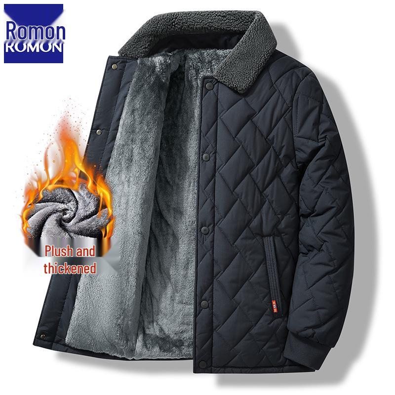 

LOMON Men s Winter Fleece-Lined Cotton Jacket: Cozy, Warm, and Perfect for Middle-aged and Elderly Dads. 2XL (for weight 60-70 kg)