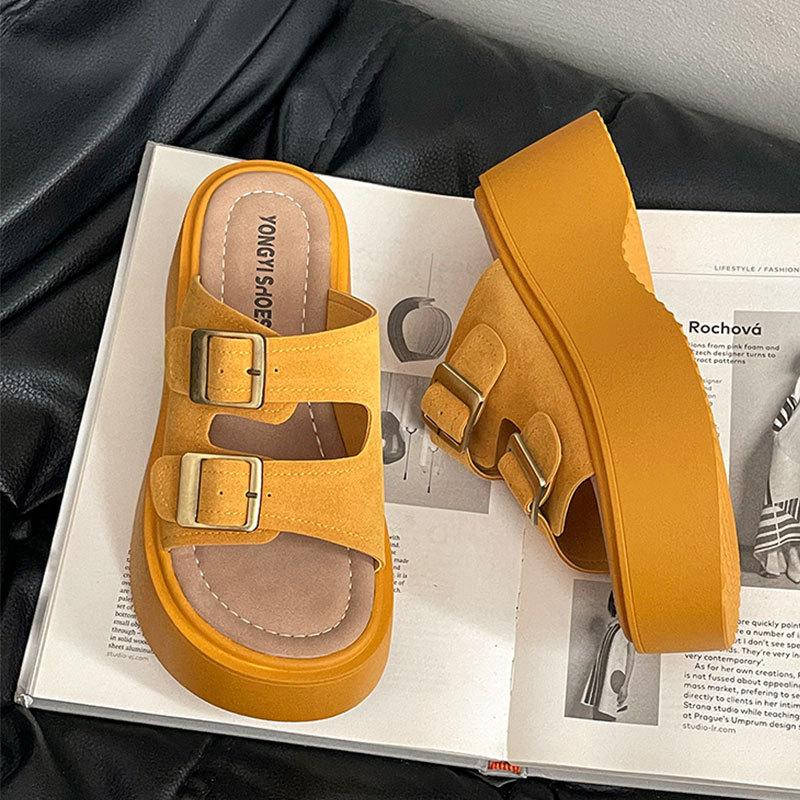 French casual thick-soled cool slippers for women's summer wear, high-end new models, beautiful going out with skirts, H-shaped slippers