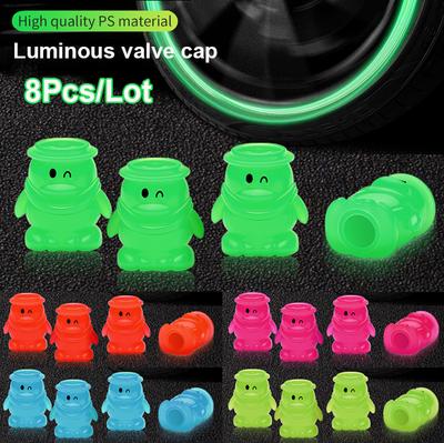 4/8pcs Car Luminous Tire Valve Caps Fluorescent Night Glowing Motorcycle Bicycle Bike Wheel Tyre Hub Valve Stem Caps Decor