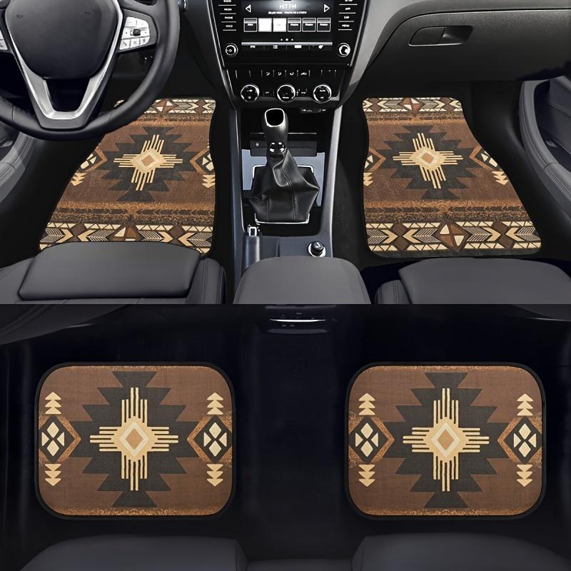 Boho-Chic 4pcs Car Floor Mats Set - Fit for Sedans, SUVs & Vans | Durable Polyester Front & Rear Protection, Car Supplies