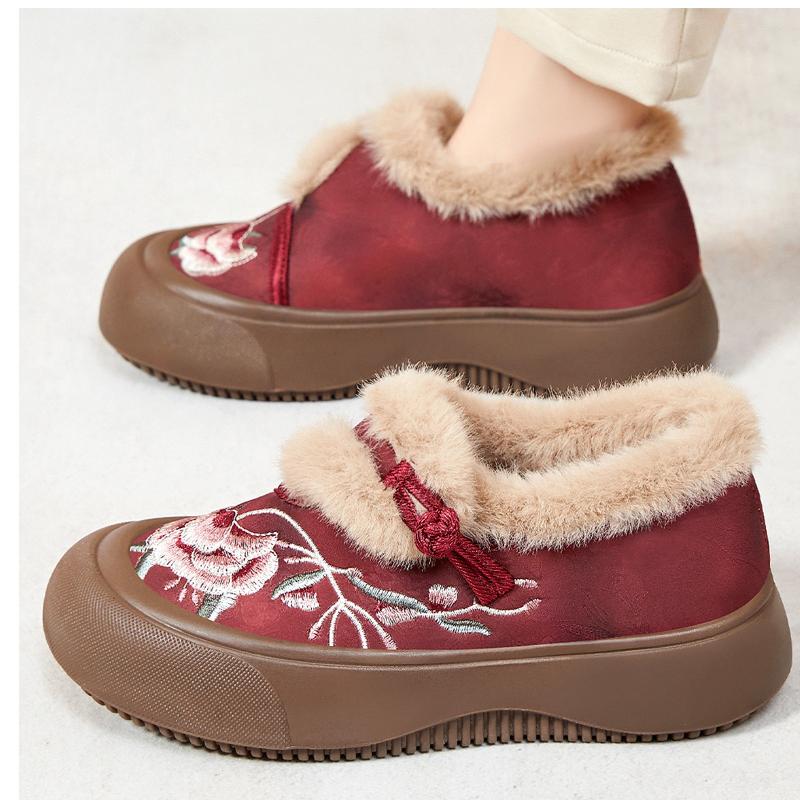 Cotton Shoes New Ethnic Style Embroidery and Velvet Thickened Mother Shoes Cloth Shoes Middle-aged and Elderly Boots