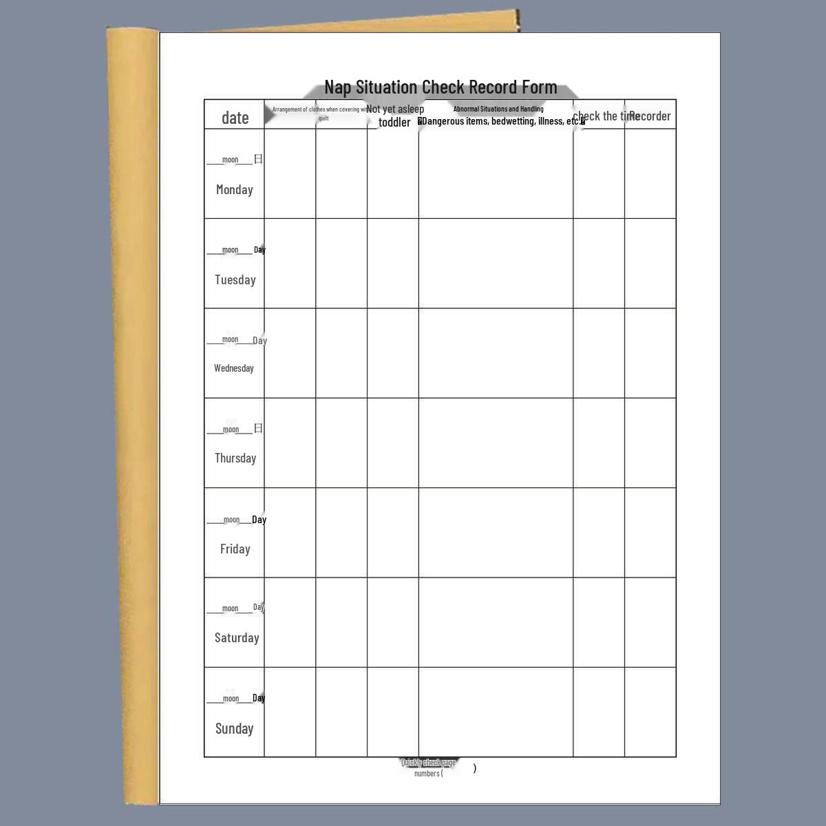 Kindergarten Nap Check Record Book: Student Sleep Patrol Log