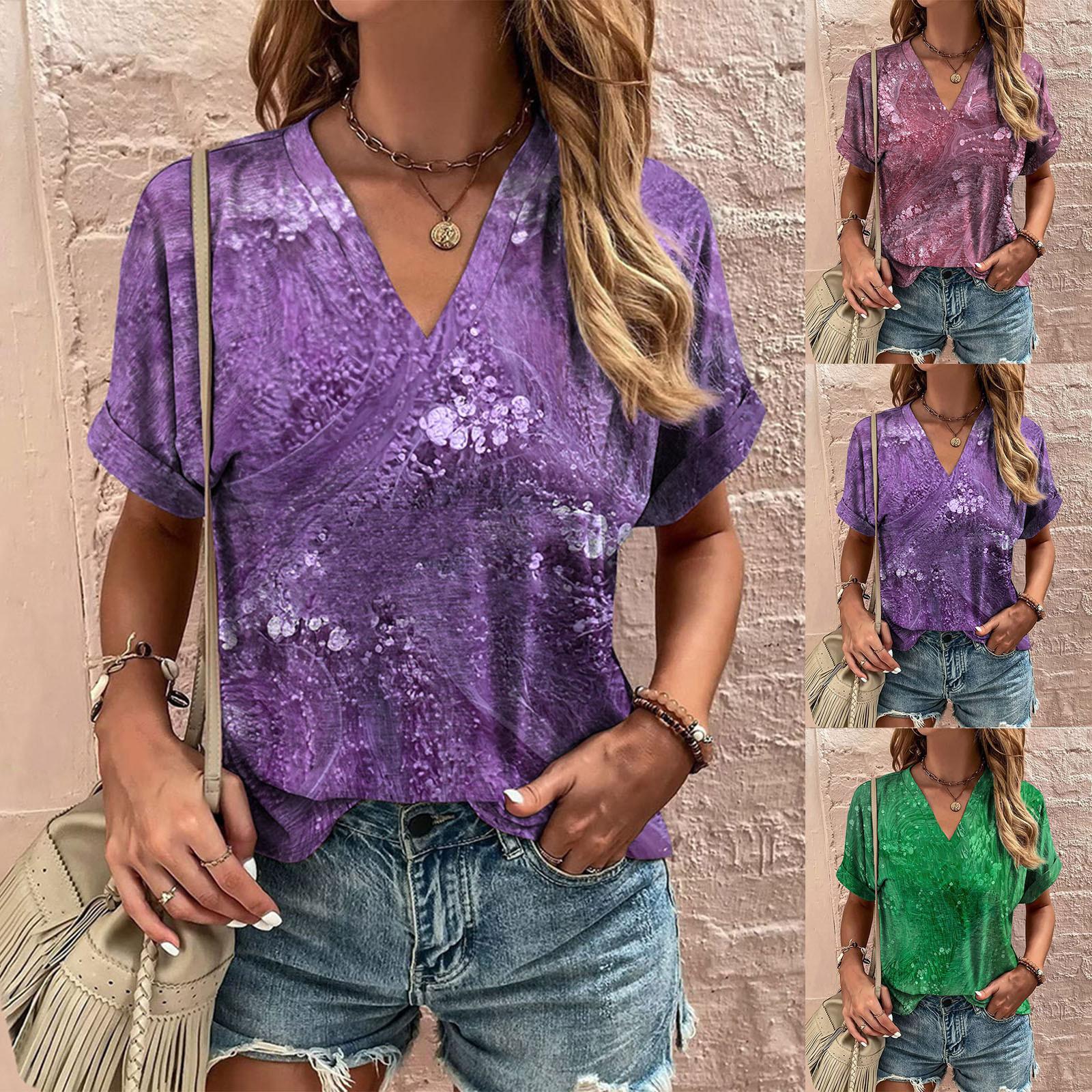 

Женская модная повседневная блузка с v-образным вырезом и коротким рукавом с принтом