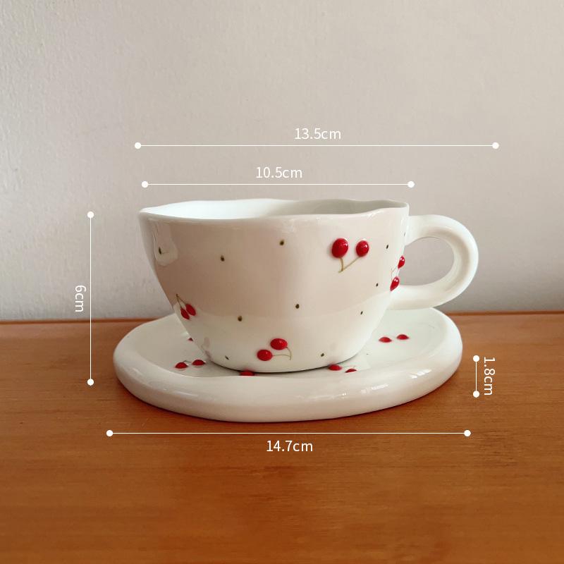 

Инс 300 мл Расписанная вручную рельефная кофейная чашка с вишней Изысканный ретро керамический набор чашек для послеобеденного чая 1 шт. Домашняя кружка для завтрака для девушки 200-400ml