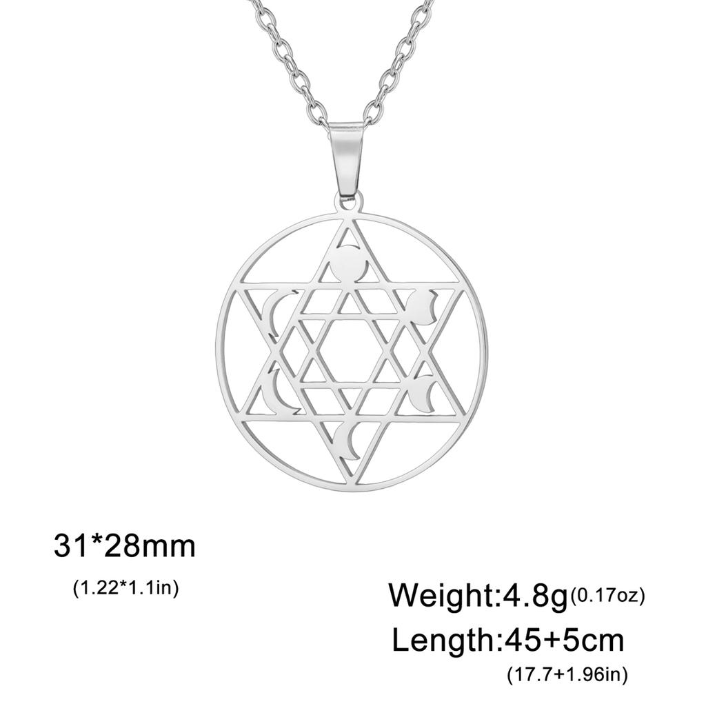 Judaism Hexagonal Star Necklaces Stainless Steel Sacred Moon Phase Pendant Choker Women Men Jewish Blessing Jewelry Gift