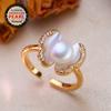 Natural Freshwater Pearl Rings For Women Fashion Female Cubic Zirconia CZ Flower Ring Pearl Jewelry Adjustable Ring