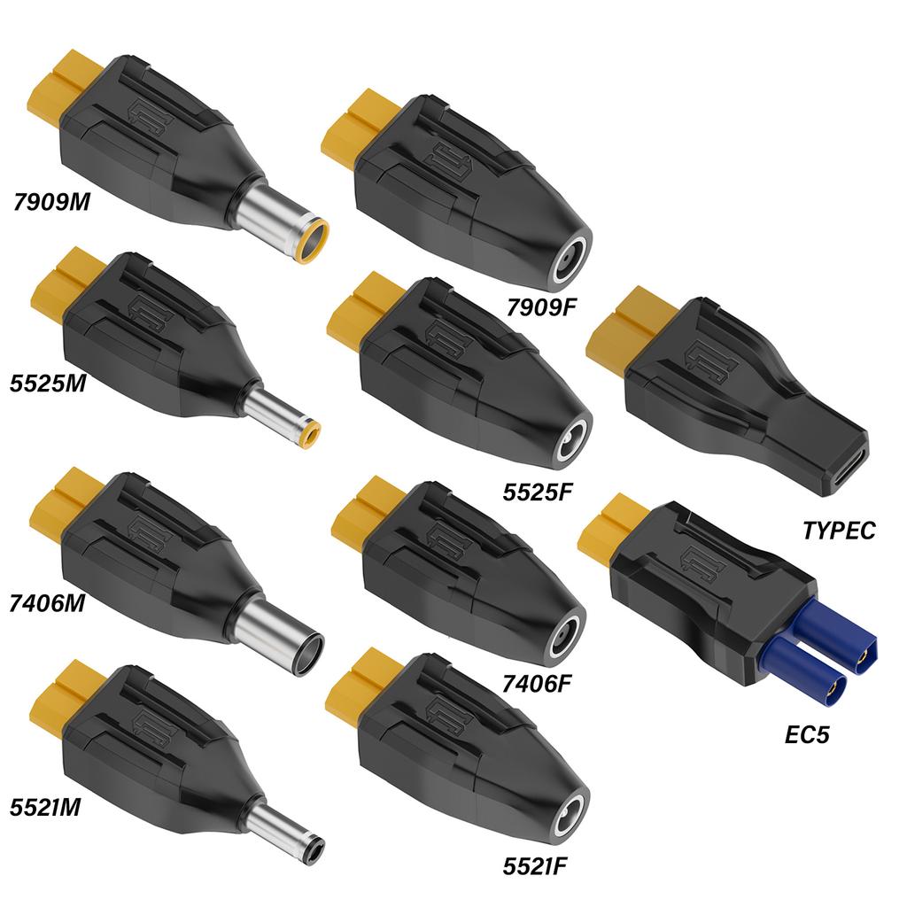 XT60 Female Conversion Head Convert To Type C and Multiple DC5521 5525 7909 Connectors Adapter for Drone Laptops