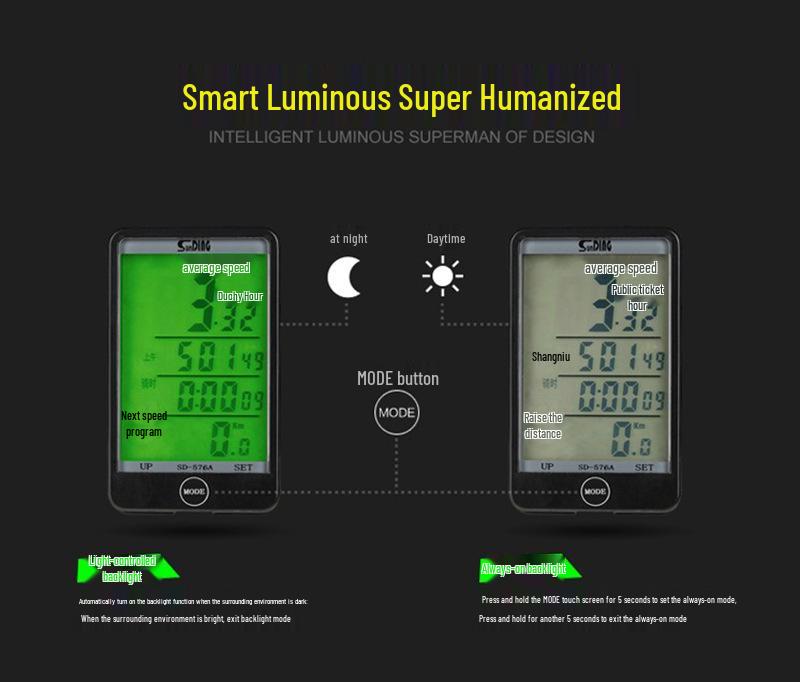 Shundong SD576C Waterproof Wireless Bicycle Speedometer/Odometer with Large Screen and Multilingual Display