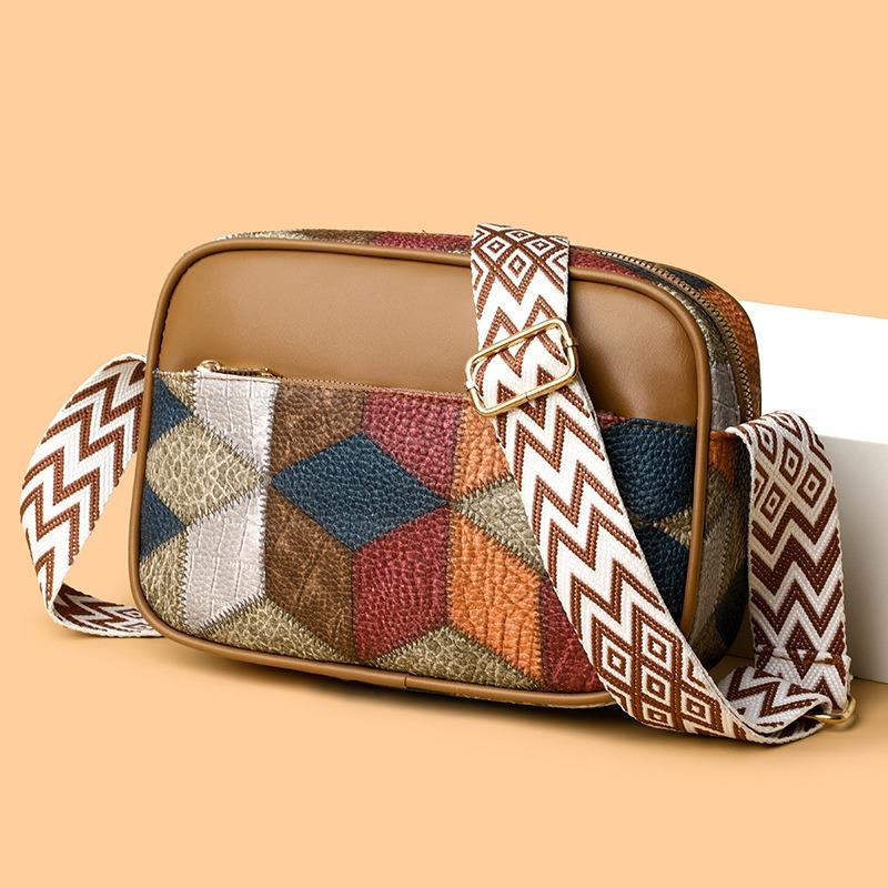 Women's Fashion Splicing Contrasting Color Versatile Messenger Shoulder Bag Light Mobile Phone Change Bag Small Square Bag