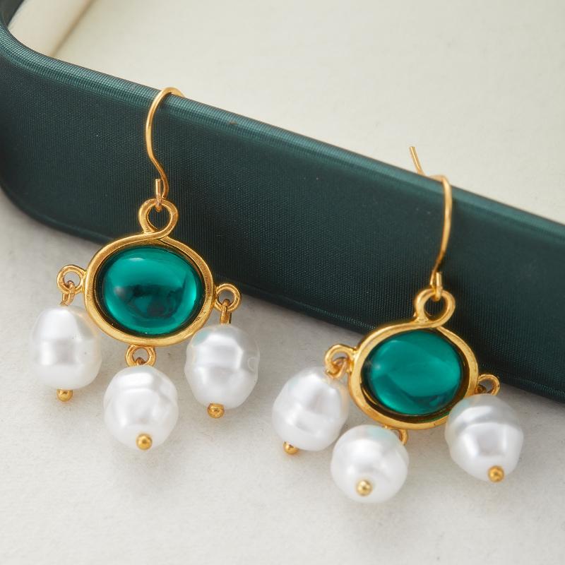 

New Personalized Creative Geometric Imitation Pearl Pendant Earrings, Women s Retro Trend Holiday Party Zircon Accessories