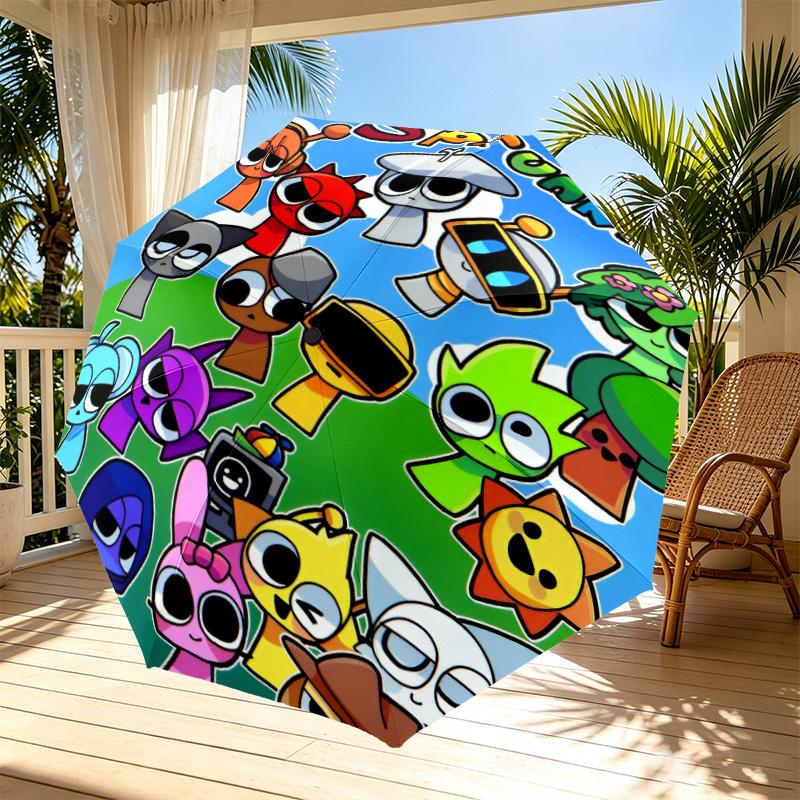 Sprunki Game Print Automatic Open Close Umbrella, Portable Foldable Umbrella, for Outdoor Commute Camping Trip, Ideal Birthday Gift