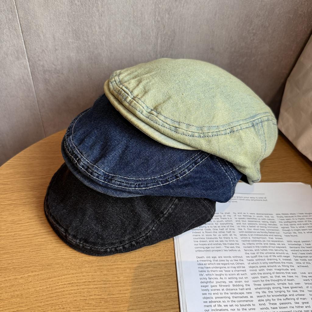 Retro Color Solid Denim Newsboy Cap Vintage Wash Sunshade Street Style Fashion
