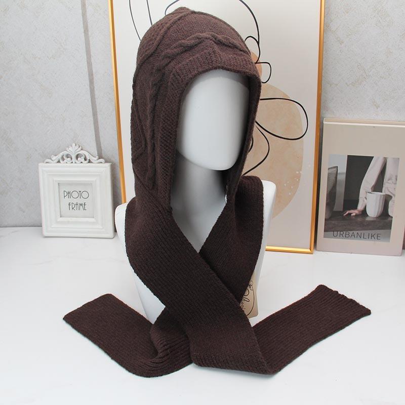 Twist knitted hooded scarf women's autumn and winter integrated warm pullover scarf versatile cold-proof headgear