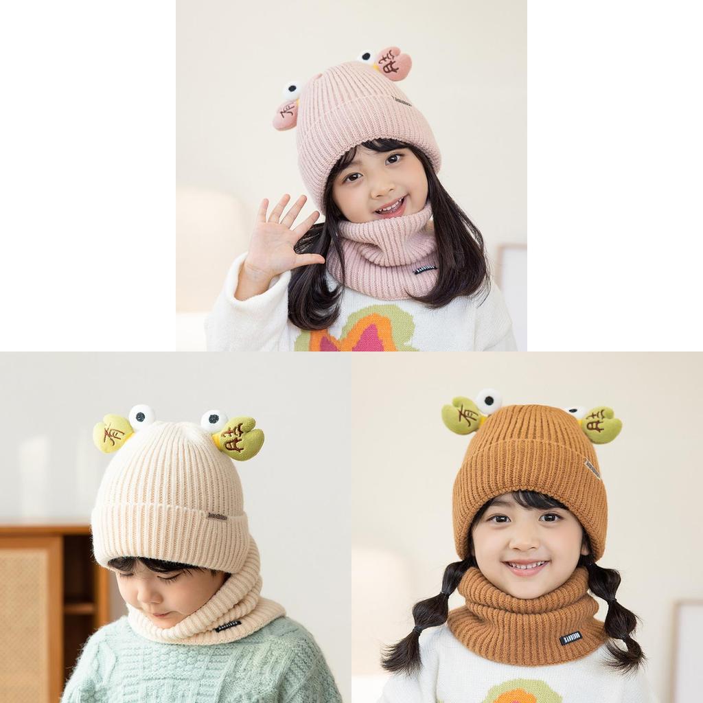 Knitted Winter Children Hat And Scarf Set With Animal Cartoon Design For Kids