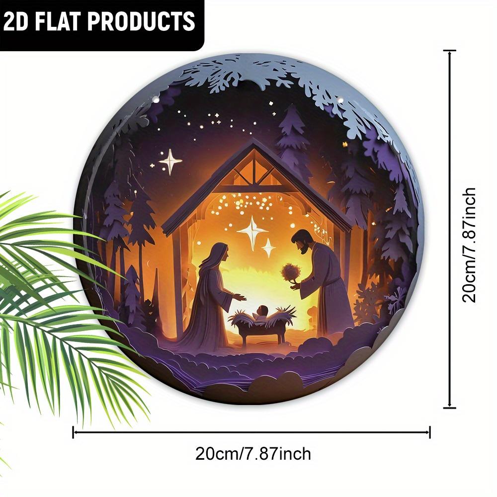 Wooden 2D Flat Scene Sign, Classic Wall Decor, Jesus's Birth Cottage & Star Design, for Door, Wall, Home, Room, Farmhouse, Street, Shop, Garage, Bar