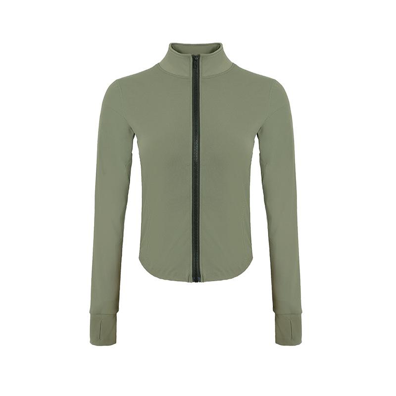 Stand-Collar Slim-Fit Fingerless Yoga Jacket - Long-Sleeve, Elastic, Zippered Running Wear