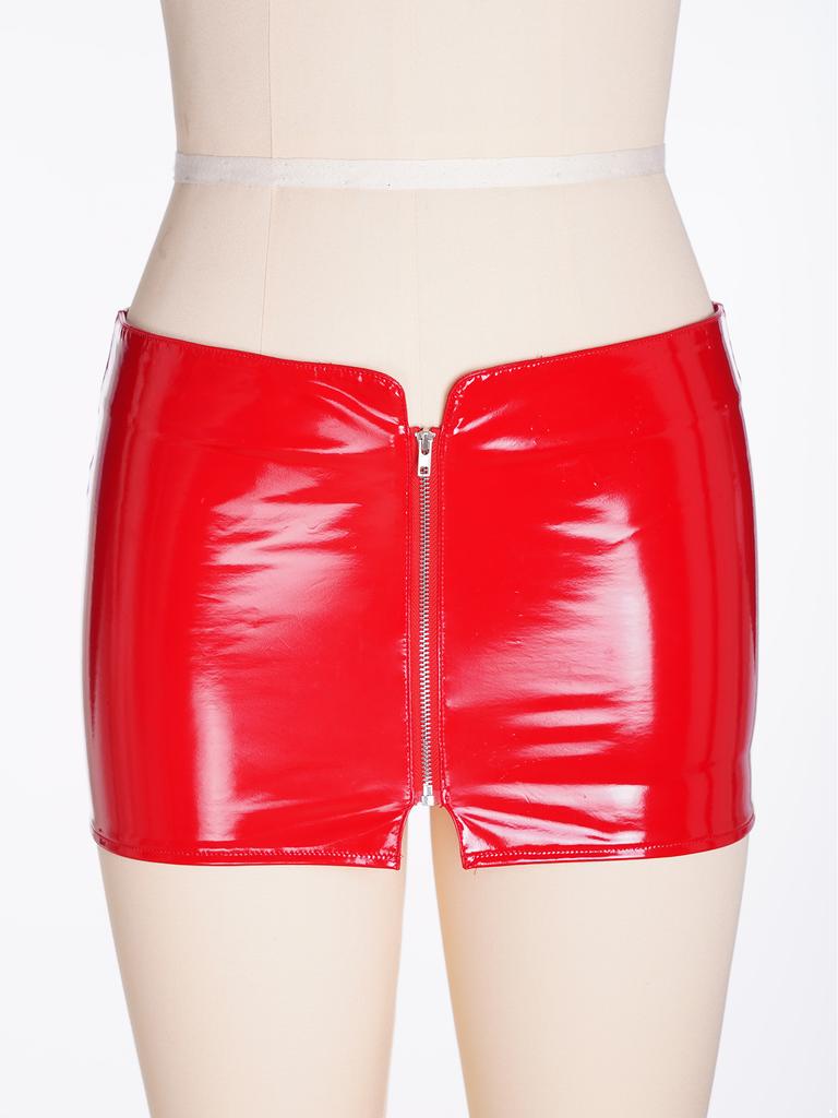 Patent Leather Mini Skirt for Women Front Zipper High Waist Pencil Skirt for Festival Club Date Night