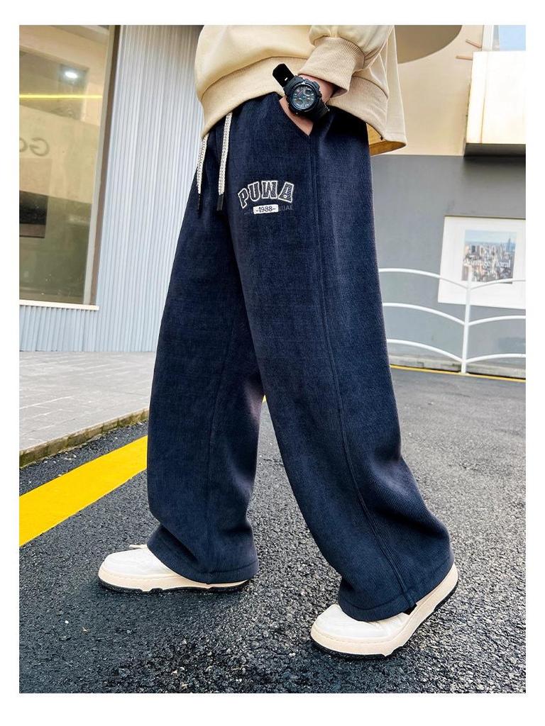 Autumn & Winter Boys' Plus Velvet Casual Straight-Leg Pants