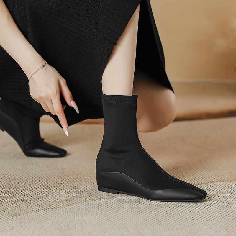 New inner heightening socks boots high elastic thin boots flat bottom nude elastic boots fashionable versatile low boots