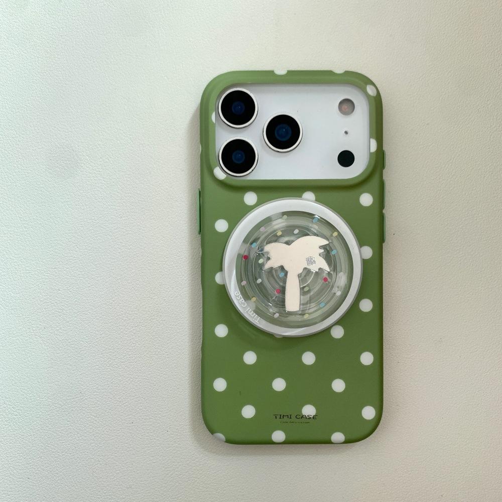 Ins Polka Dot Magnetic Suction Bracket Personalized Coconut Bracket Apple 17promax Mobile Phone Case Is Suitable for 16pro Double Layer