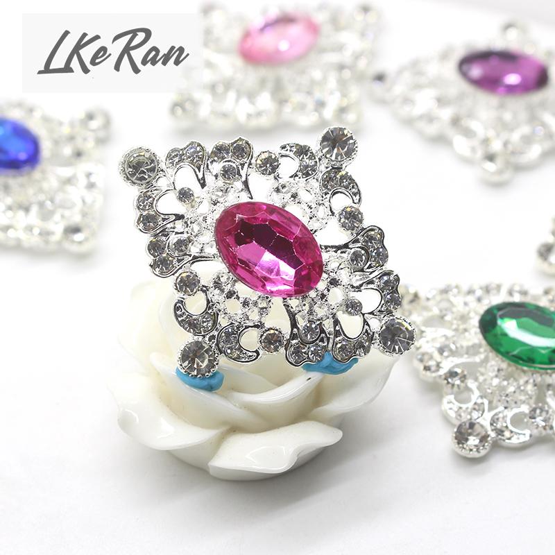New Fashion 10Pcs 40*46mm Metal Acrylic Crystal Rhinestone Buttons For Craft Embellishment Diy Clothing Decorative Accessories