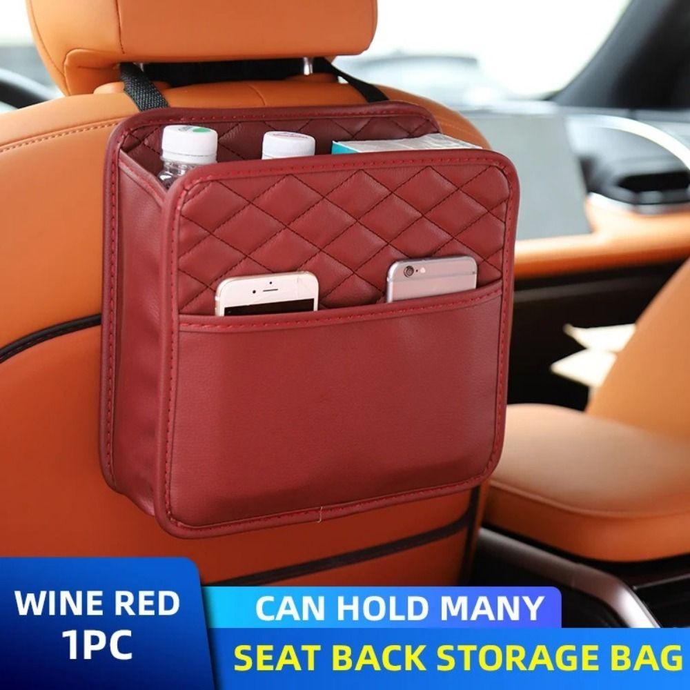 Multifunctional Car Backseat Storage Bag Leather Vehicle Leather Storage Bag Automobile