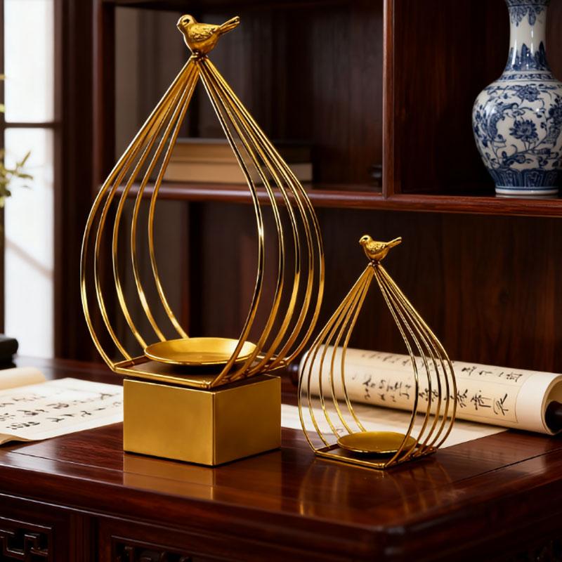 Simple Nordic Bird House Gold Plated Iron Candlestick Great Geometric Table Christmas Candle Stand Durable
