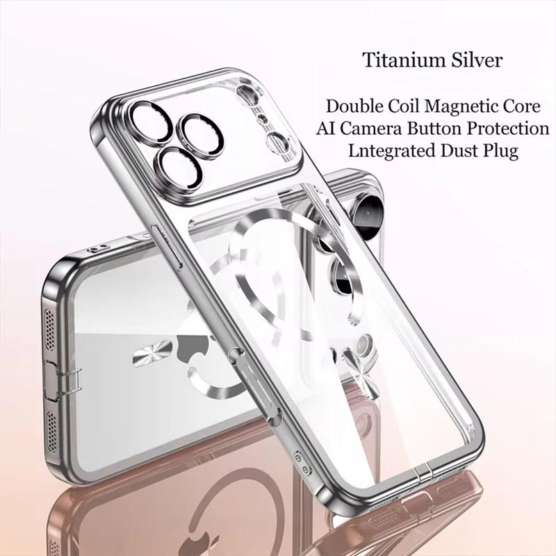 17Pro Cases Dust Plug Eletroplate Soft TPU Magsafe Case for iPhone 17 16 15 Pro Max 17 Pro Max Clear Silicone Cover