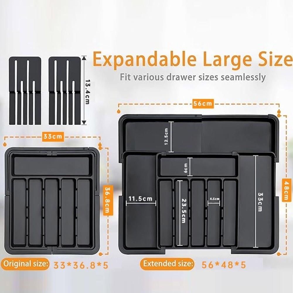 Retractable Drawer Storage Tray Partition Design Plastic Cutlery Organizer with Knife Holder Large-capacity Kitchen Storage Box