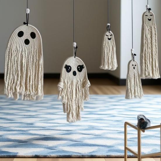 Halloween Ghost Wall Hanging Decoration Boho Handwoven Cotton Rope Ghost