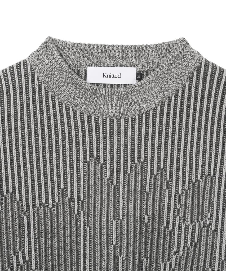 KNITTED Two-Tone Ribbed Logo Knit Charcoal