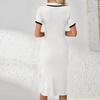 Women's Slim Fit Ribbed Knit Dress Polo Collar Short Sleeve Bodycon Waistband Pencil Skirt Mid Length Dress