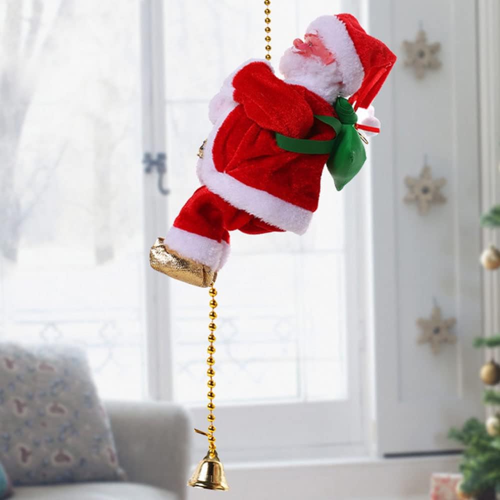 Santa Claus Climbing Ladder Plush Toy, Electric Rope Hanging Toy, Christmas Electric Santa Claus Toy Climbing Ladder Christmas Old Man Doll with