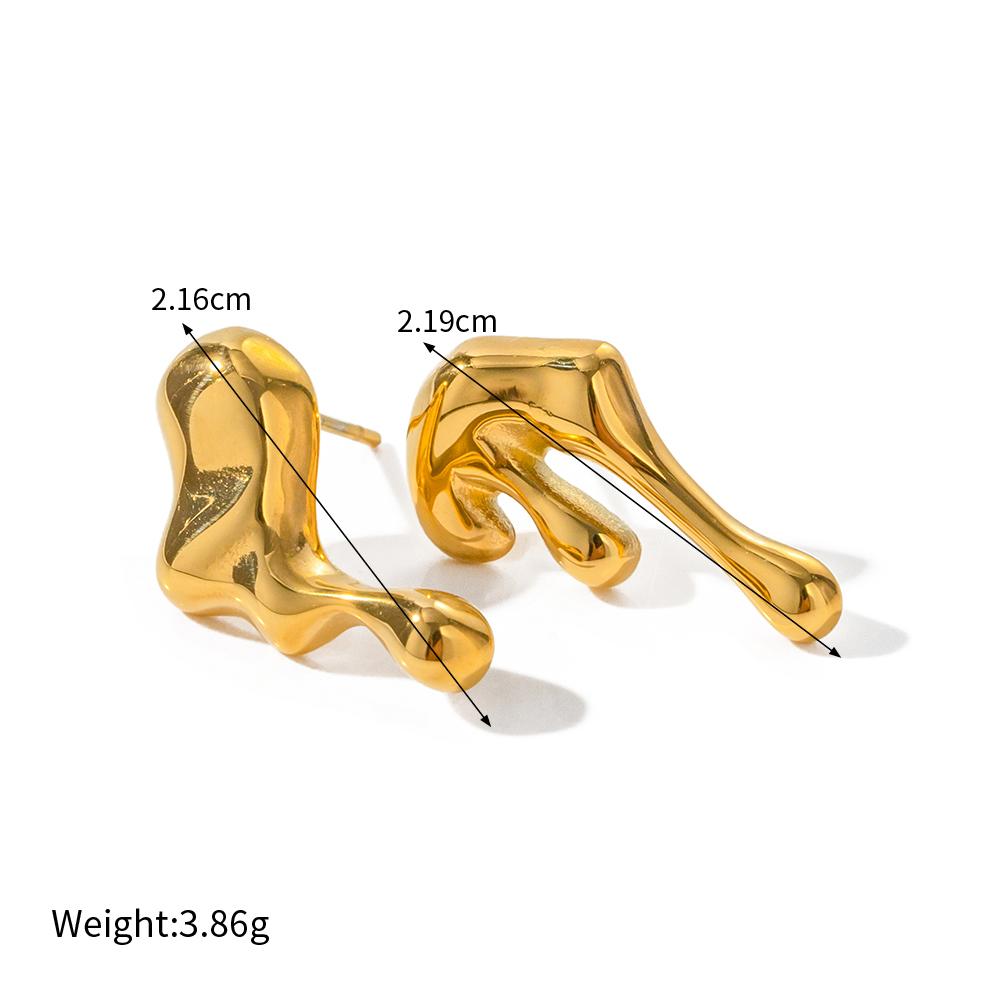 Yori Stainless Steel Golden Irregular Creative Stud Earrings for Women Trendy Metal Texture 18 K Earrings Golden Accessories