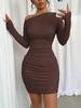 2026 Spring/Summer One-Shoulder Ruched Bodycon Dress - Women’s Long Sleeve, Sexy Slim Fit, Short European American Style