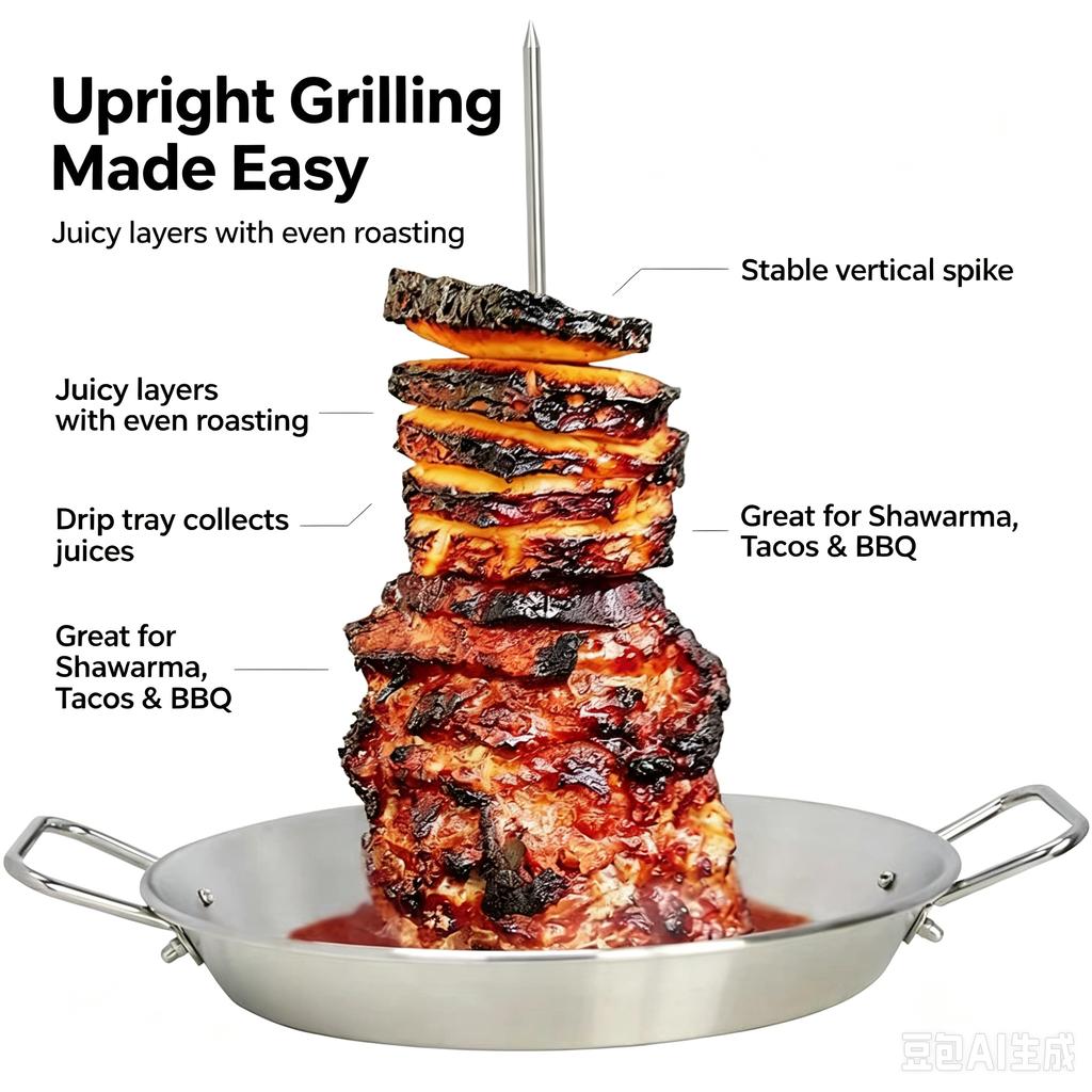 Lihe Stainless Steel Vertical Chicken Roaster Pan, BBQ Roasting Tray With Skewers & Basting Brush, Multiple Kit Options