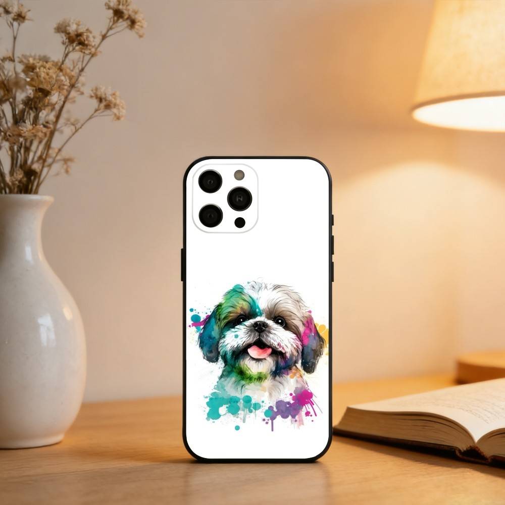 Painting Art Shih Tzu  Phone Case For iPhone 17,16,15,14,13,12,11 Plus,Pro Max,XS,Soft Silicone Black Cover