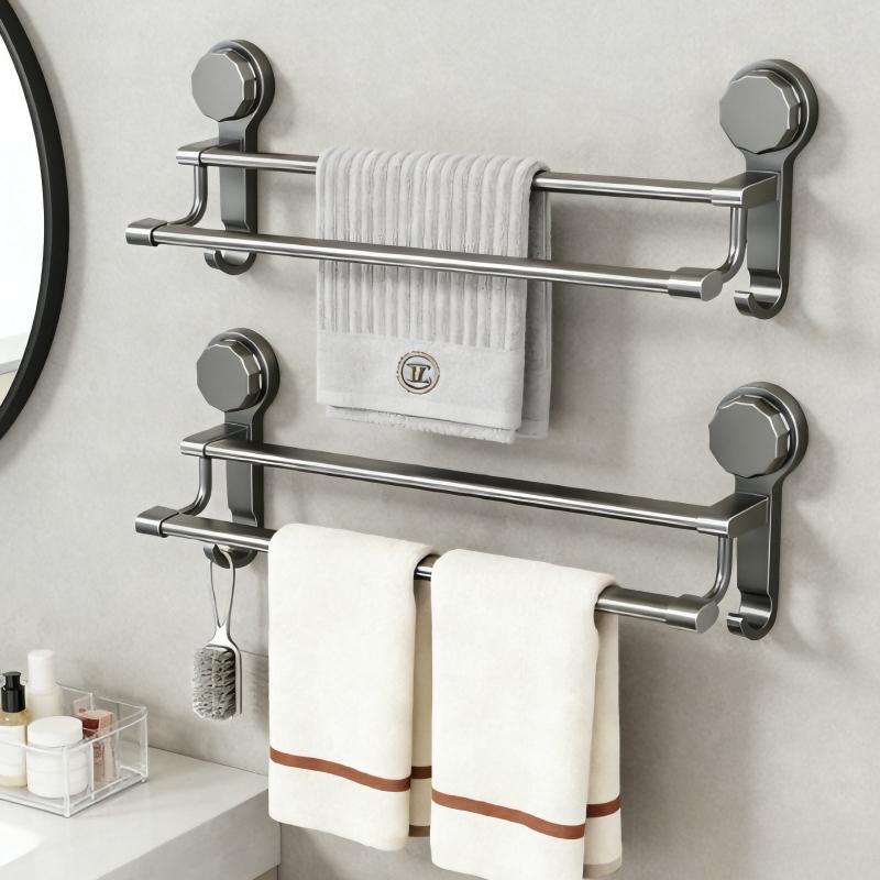 40/50CM Moderner Bohrloser Doppel-Handtuchhalter, Robuster Kohlenstoffstahl Badezimmer-Aufbewahrungsorganizer