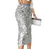 Damen Rock Hohe Taille Sexy Hüftbetont Pailletten Glitzerrock Einfarbig Midikalb-Länge Hüftumspielender Rock Schlankmachendes Design Hochzeit Clubwear