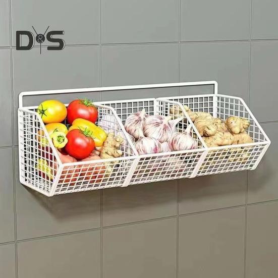 Coș de depozitare montat pe perete, design gol, puternic, portant, ușor de instalat, organizator de legume și ceapă, suport de depozitare