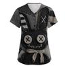 Women's Halloween Print Scrub Top – Short Sleeve V-Neck with Pocket and Side Slits for Professionals