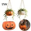 Durable Resin Planter Pumpkin Shaped Hanging Plant Pot, 4.3 Inch Lightweight Flower Adjustable Modern Aesthetic Room Accents Rope Mini Pots for Indoor